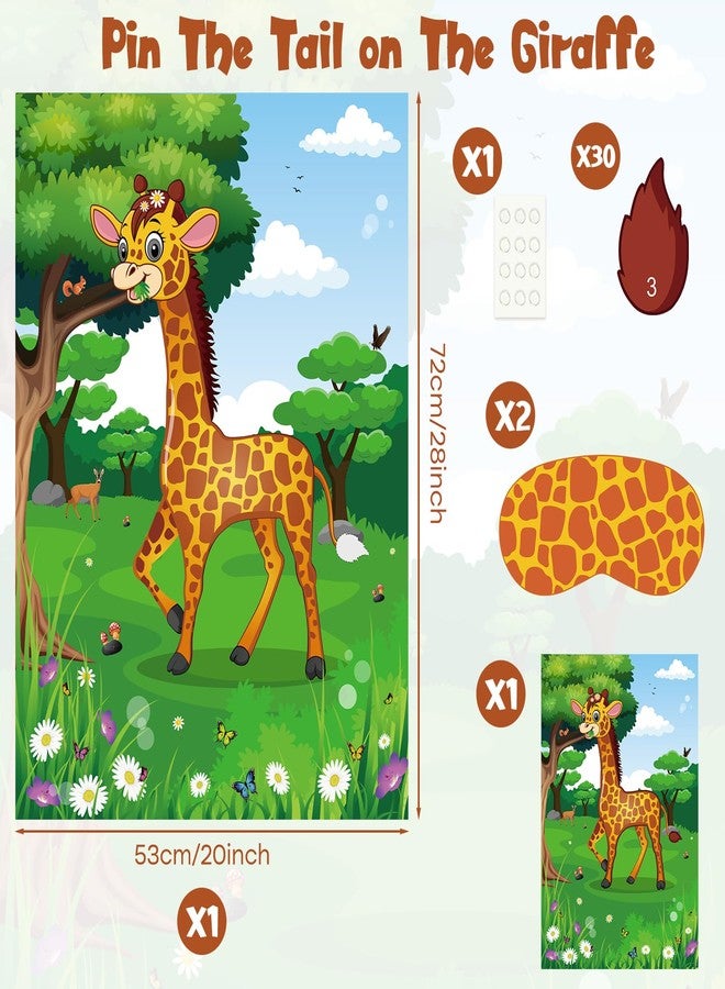 PLULON Pin The Tail on The Giraffe Party Game, Birthday Games Big Giraffe Poster with Tail Stickers for Zoo Animal Party Favors Wall Decorations Birthday Activities Jungle Party Supplies - Image 3